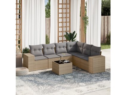 vidaXL 7-dielna záhradná sedacia súprava a vankúše béžová polyratan