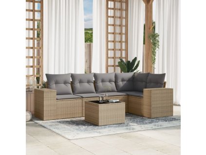 vidaXL 6-dielna záhradná súprava pohoviek s vankúšmi béžová polyratan