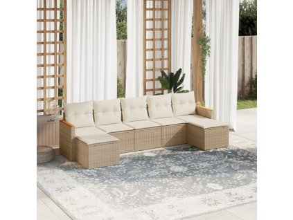 vidaXL 7-dielna záhradná sedacia súprava a vankúše béžová polyratan