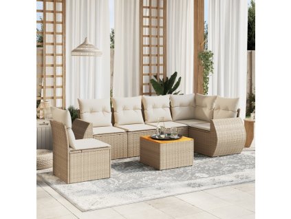 vidaXL 7-dielna záhradná sedacia súprava a vankúše béžová polyratan