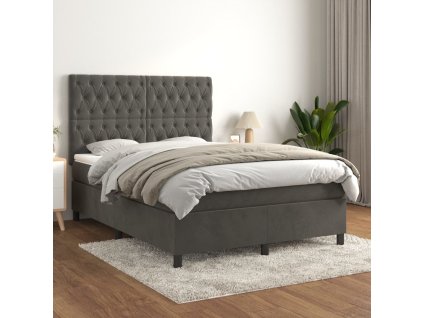 vidaXL Posteľný rám boxspring s matracom tmavosivý 140x190 cm zamat