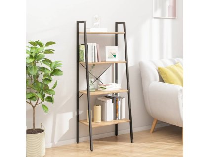 vidaXL 4-poschodová rebríková polica bledohnedá a čierna 56x35x140 cm