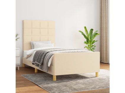 vidaXL Posteľný rám s čelom krémový 90x190 cm látka
