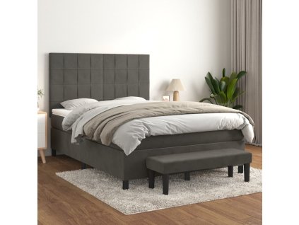 vidaXL Posteľný rám boxspring s matracom tmavosivý 140x200 cm zamat