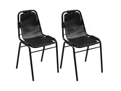 vidaXL Jedálenské stoličky 2 ks, čierne, pravá koža