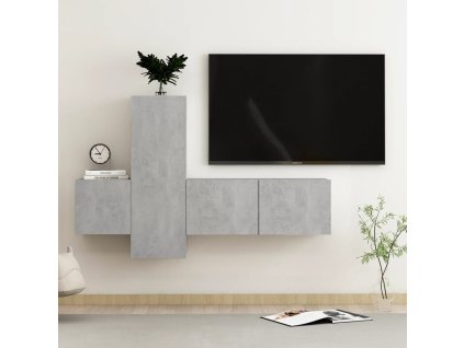vidaXL 3-dielna súprava TV skriniek, betónovo sivá, kompozitné drevo