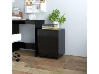 vidaXL Skrinka na kolieskach lesklá čierna 45x38x54 cm drevotrieska