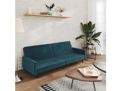 vidaXL 2-miestna rozkladacia pohovka, modrá, zamat