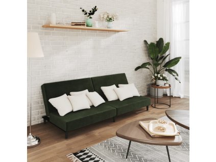 vidaXL 2-miestna rozkladacia pohovka, tmavozelená, zamat