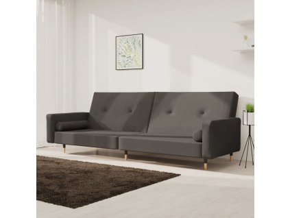 vidaXL 2-miestna rozkladacia pohovka s 2 vankúšmi, tmavosivá, zamat