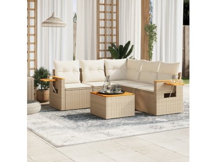 vidaXL 6-dielna záhradná súprava pohoviek s vankúšmi béžová polyratan