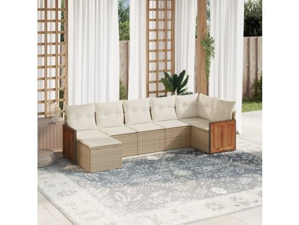 vidaXL 7-dielna záhradná sedacia súprava a vankúše béžová polyratan