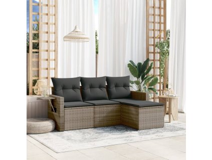 vidaXL 4-dielna záhradná sedacia súprava a vankúše polyratan sivá