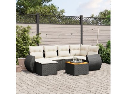 vidaXL 7-dielna záhradná súprava pohoviek s vankúšmi čierna polyratan