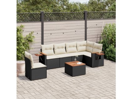 vidaXL 7-dielna záhradná súprava pohoviek s vankúšmi čierna polyratan