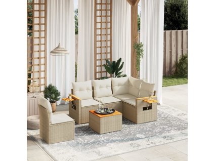 vidaXL 6-dielna záhradná súprava pohoviek s vankúšmi béžová polyratan