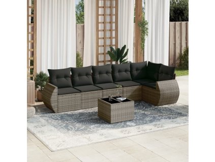 vidaXL 7-dielna záhradná súprava pohoviek s vankúšmi sivá polyratanová