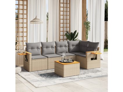 vidaXL 6-dielna záhradná súprava pohoviek s vankúšmi béžová polyratan