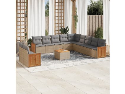 vidaXL 12-dielna záhradná sedacia súprava a vankúše béžová polyratan