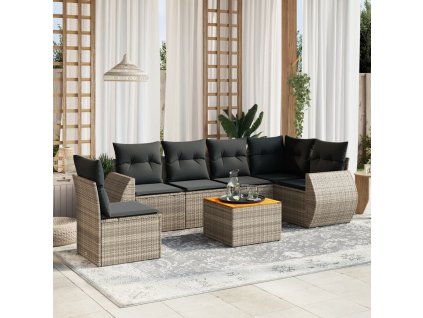 vidaXL 7-dielna záhradná súprava pohoviek s vankúšmi sivá polyratanová