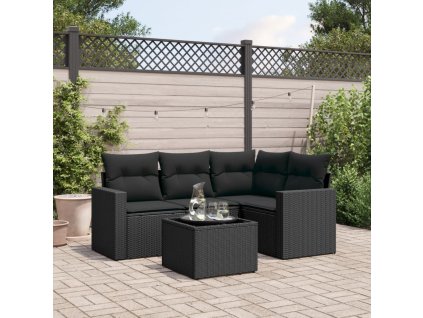 vidaXL 5-dielna záhradná súprava pohoviek s vankúšmi čierna polyratan
