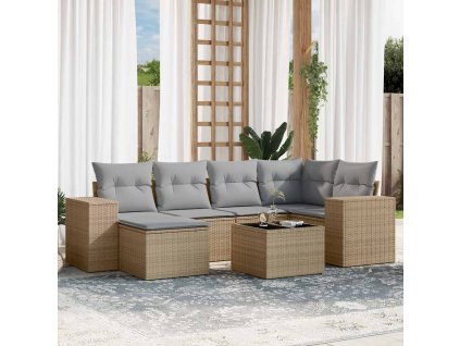 vidaXL 7-dielna záhradná sedacia súprava a vankúše béžová polyratan