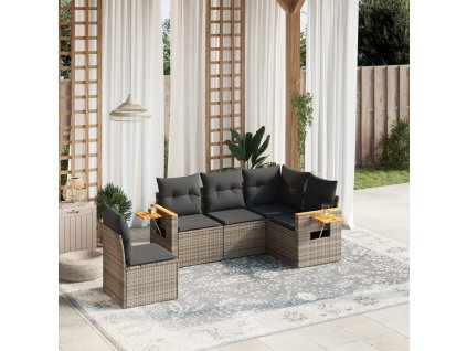 vidaXL 5-dielna záhradná súprava pohoviek s vankúšmi sivá polyratanová