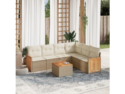 vidaXL 7-dielna záhradná sedacia súprava a vankúše béžová polyratan