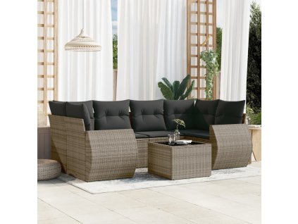 vidaXL 7-dielna záhradná súprava pohoviek s vankúšmi sivá polyratanová