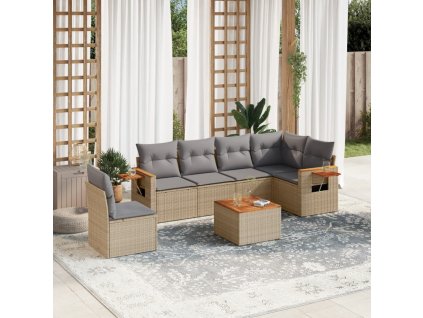 vidaXL 7-dielna záhradná sedacia súprava a vankúše béžová polyratan