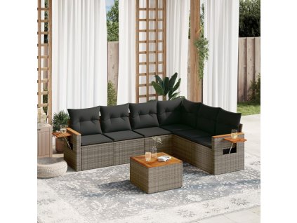 vidaXL 7-dielna záhradná súprava pohoviek s vankúšmi sivá polyratanová