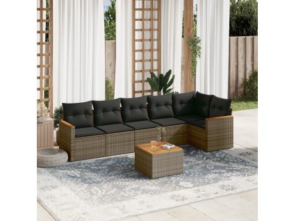 vidaXL 7-dielna záhradná súprava pohoviek s vankúšmi sivá polyratanová