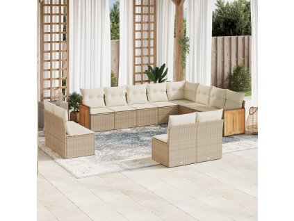 vidaXL 12-dielna záhradná sedacia súprava a vankúše béžová polyratan