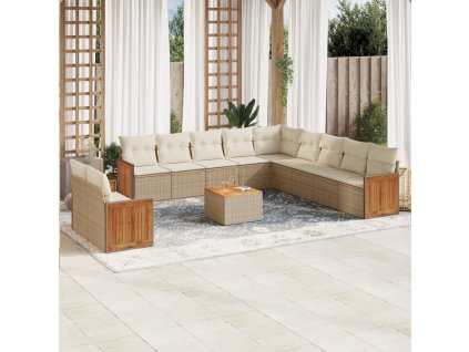 vidaXL 12-dielna záhradná sedacia súprava a vankúše béžová polyratan