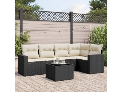 vidaXL 6-dielna záhradná súprava pohoviek s vankúšmi čierna polyratan