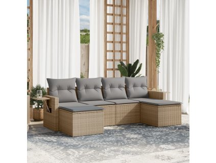 vidaXL 6-dielna záhradná súprava pohoviek s vankúšmi béžová polyratan