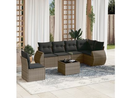 vidaXL 7-dielna záhradná súprava pohoviek s vankúšmi sivá polyratanová