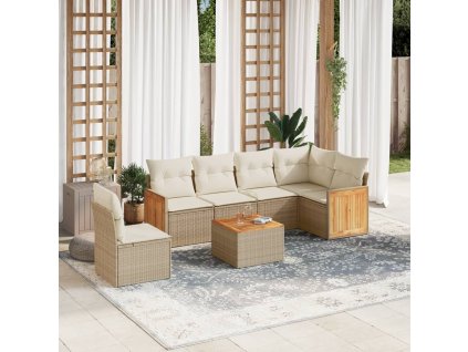 vidaXL 7-dielna záhradná sedacia súprava a vankúše béžová polyratan