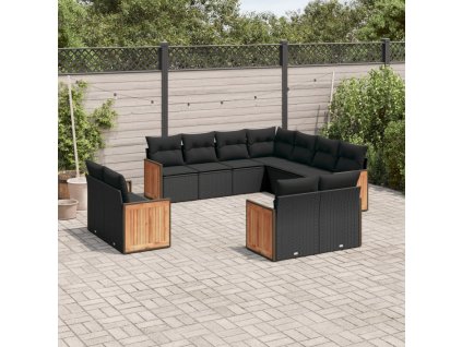 vidaXL 11-dielna záhradná sedacia súprava vankúše polyratan čierna