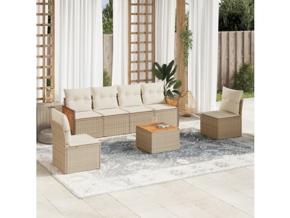 vidaXL 7-dielna záhradná sedacia súprava a vankúše béžová polyratan
