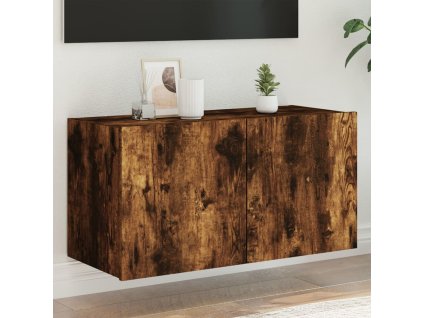 vidaXL TV nástenná skrinka s LED svetlami dymový dub 80x35x41 cm