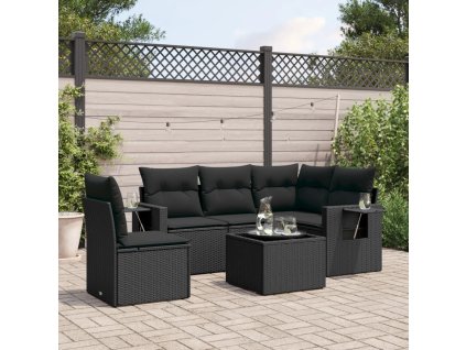 vidaXL 6-dielna záhradná súprava pohoviek s vankúšmi čierna polyratan