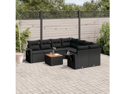 vidaXL 9-dielna záhradná jedálenská sada s vankúšmi čierna polyratan