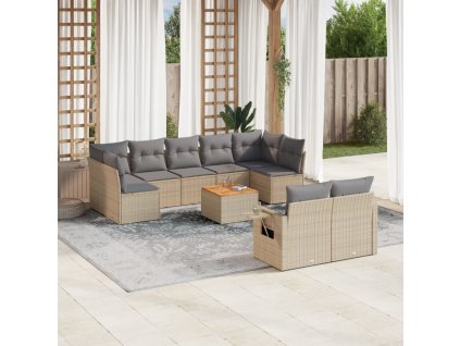 vidaXL 10-dielna záhradná sedacia súprava a vankúše béžová polyratan