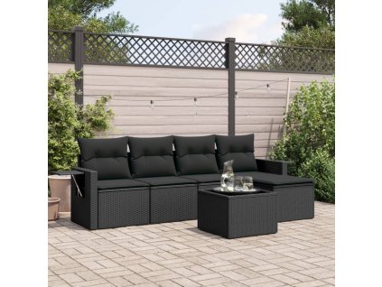 vidaXL 6-dielna záhradná súprava pohoviek s vankúšmi čierna polyratan