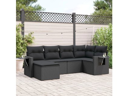 vidaXL 6-dielna záhradná súprava pohoviek s vankúšmi čierna polyratan
