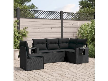 vidaXL 5-dielna záhradná súprava pohoviek s vankúšmi čierna polyratan