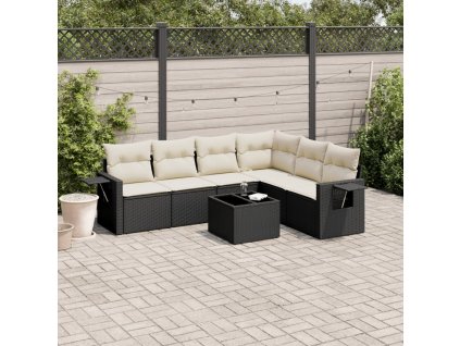 vidaXL 7-dielna záhradná súprava pohoviek s vankúšmi čierna polyratan