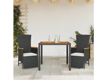 vidaXL 3-dielna záhradná jedálenská sada s vankúšmi čierna polyratan