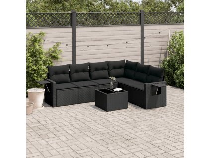 vidaXL 7-dielna záhradná súprava pohoviek s vankúšmi čierna polyratan